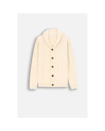 Cardigan cu nasturi si model cu torsade, Alb unt