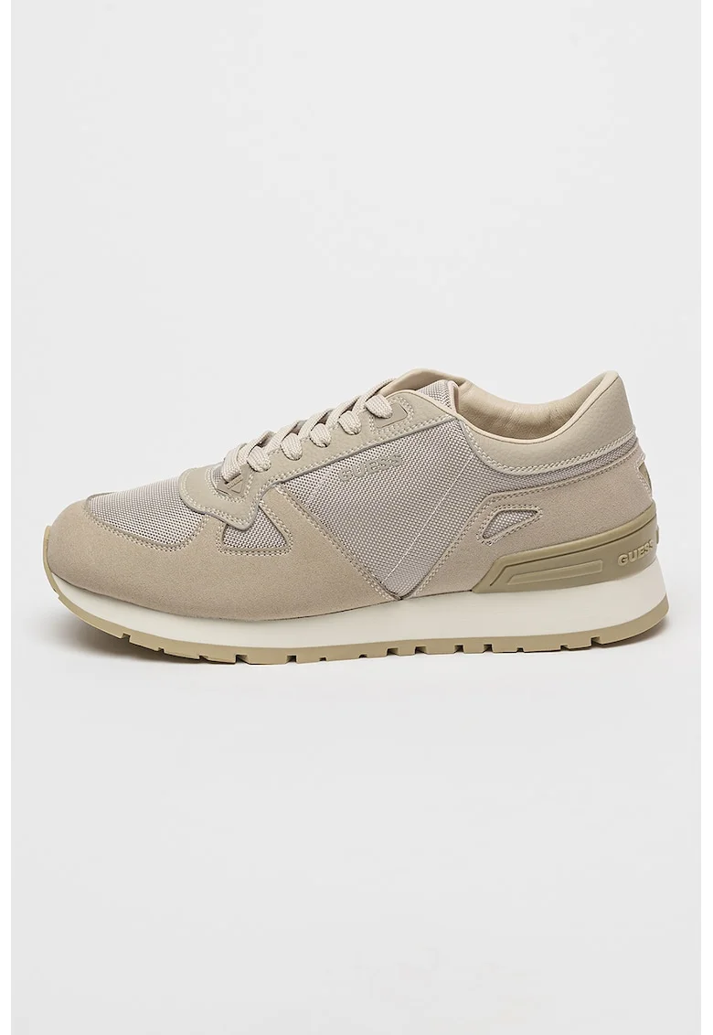 Pantofi sport din piele ecologica cu sireturi, Maro taupe deschis