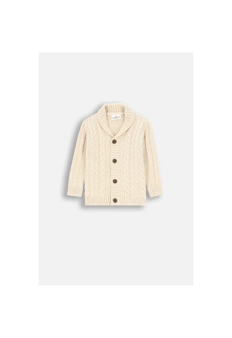 Cardigan cu torsade si terminatii striate, Bej deschis