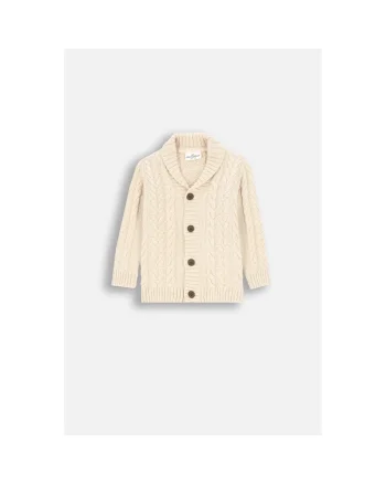 Cardigan cu torsade si terminatii striate, Bej deschis