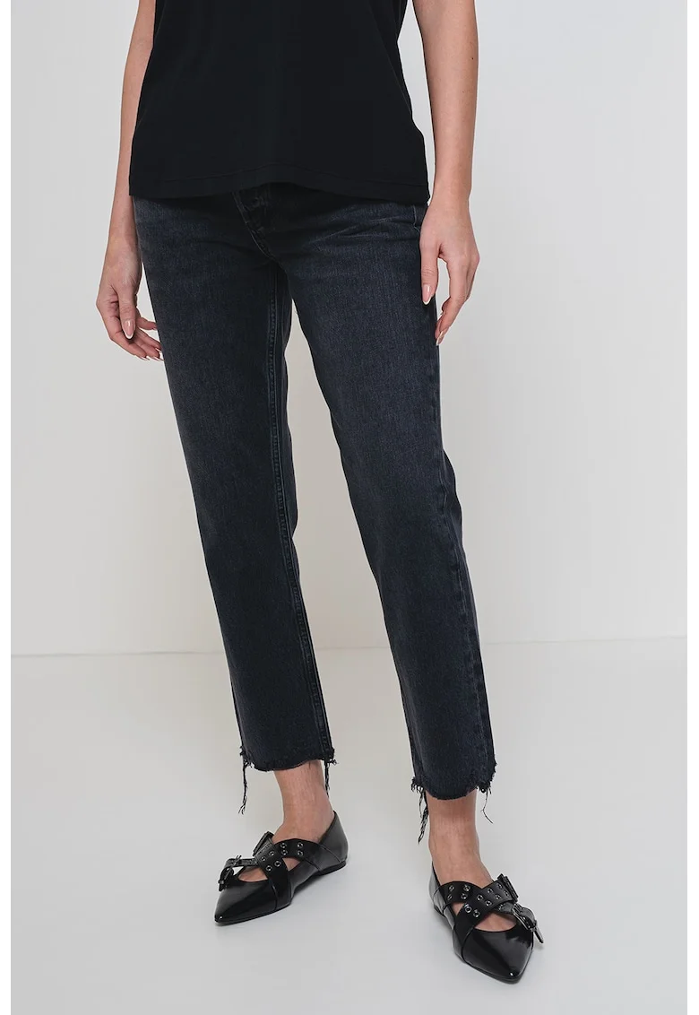 Blugi mom fit cu terminatii nefinisate, Negru stins