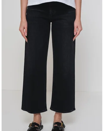 Blugi crop cu croiala ampla, Negru stins