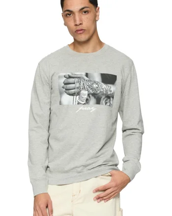 Bluza de trening din amestec de bumbac cu imprimeu foto, Gri deschis melange