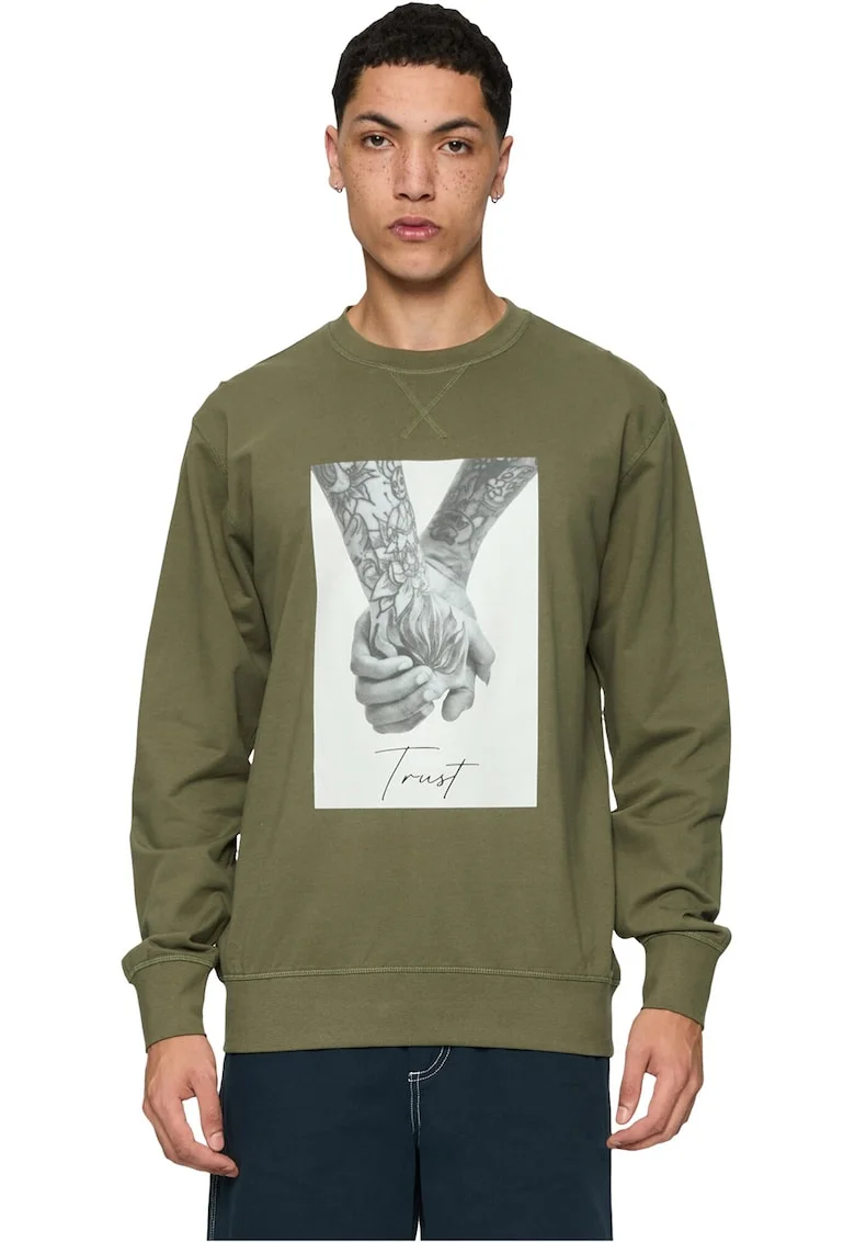 Bluza de trening unisex cu imprimeu foto, Verde masliniu