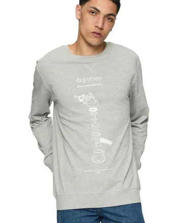 Bluza de trening unisex cu imprimeu si decolteu la baza gatului, Gri deschis melange