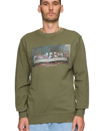 Bluza de trening unisex din bumbac cu imprimeu grafic, Verde masliniu