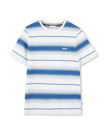 Tricou din bumbac cu model in dungi, Alb/Albastru royal
