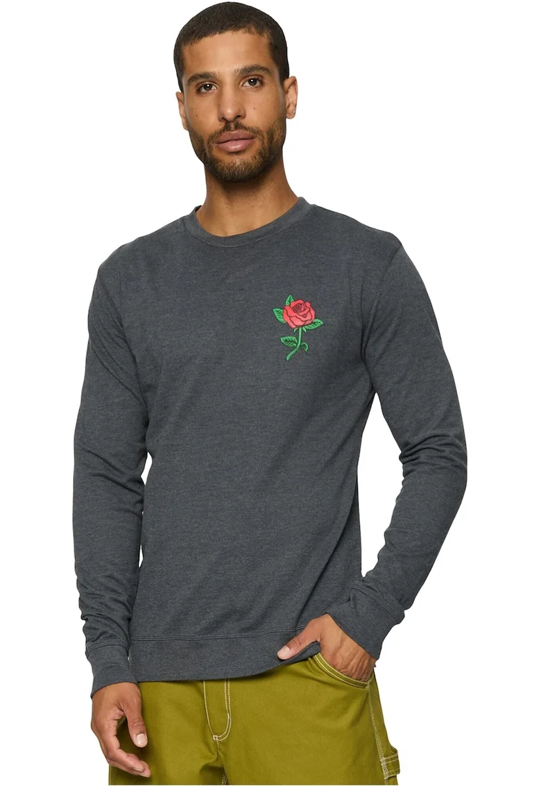 Bluza de trening cu trandafir decorativ, Gri carbune