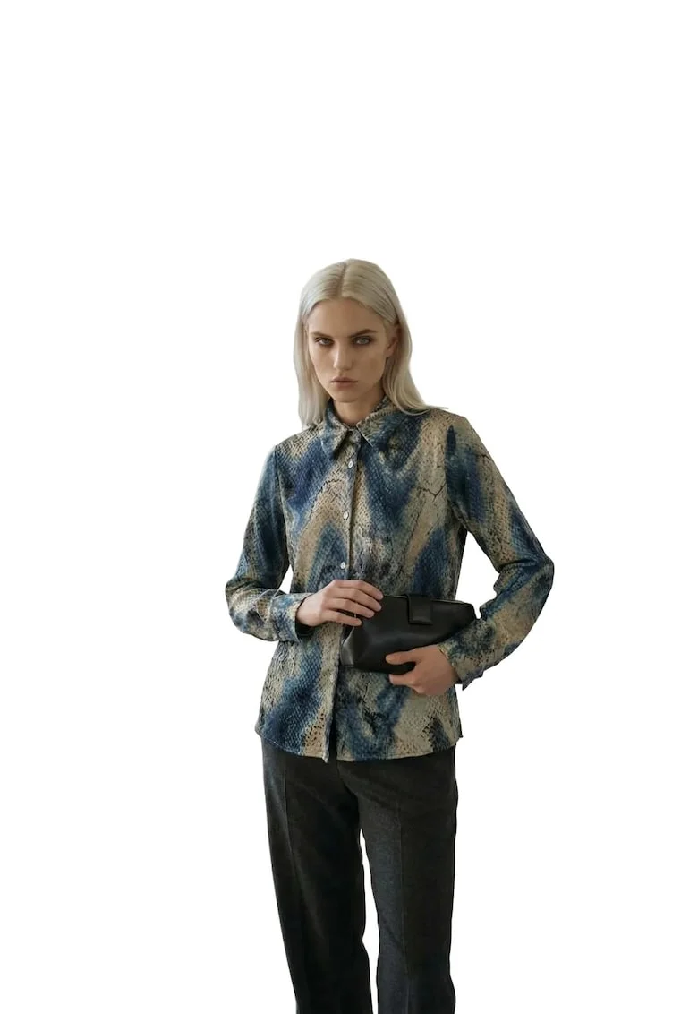 Camasa,  camasa regular-fit cu imprimeu abstract, bej/albastru, bumbac-poliester