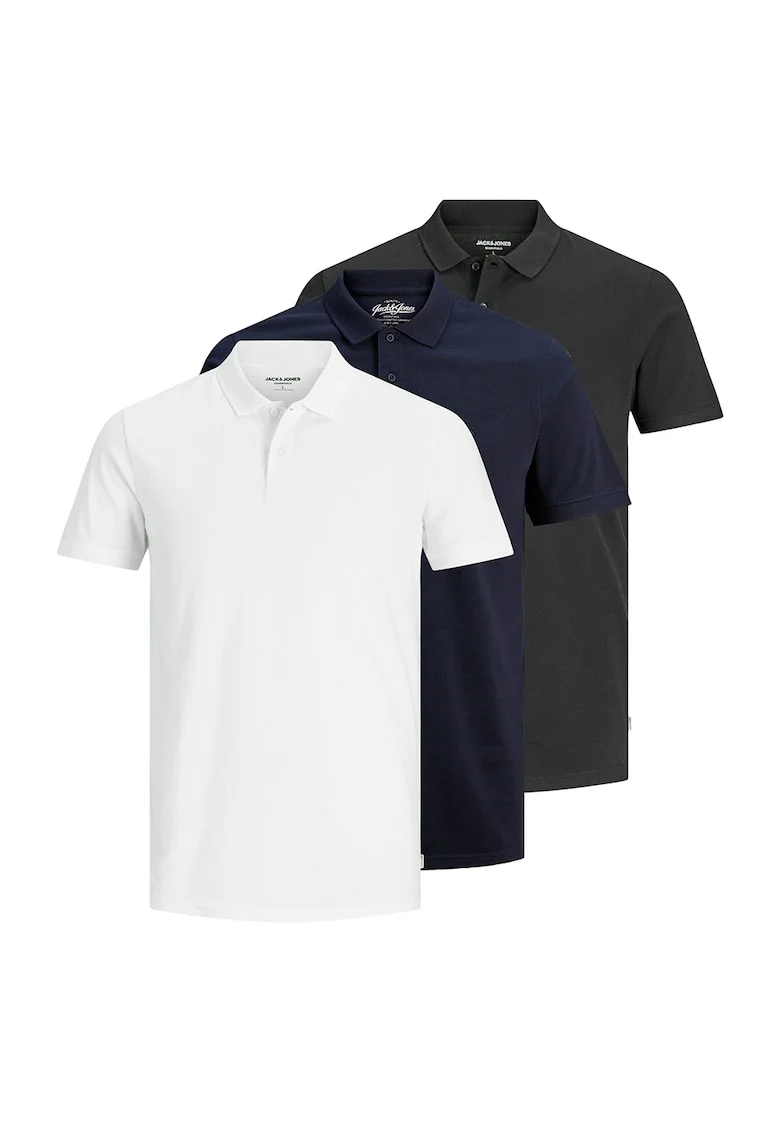 Set de tricouri polo - 3 piese, Alb/Negru/Bleumarin
