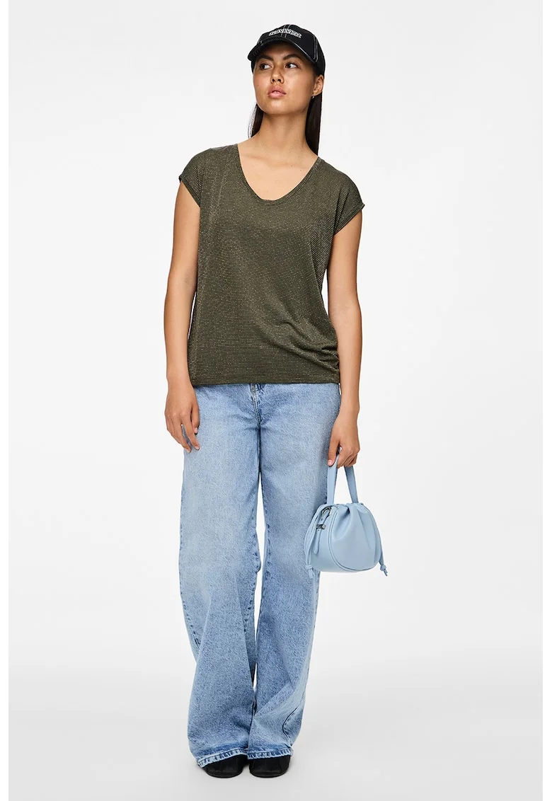 Tricou lejer cu insertii stralucitoare Billo, Auriu/Kaki inchis