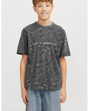 Tricou de bumbac cu model camuflaj, Gri inchis