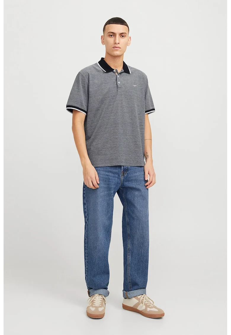 Tricou polo cu garnituri contrastante, Gri melange