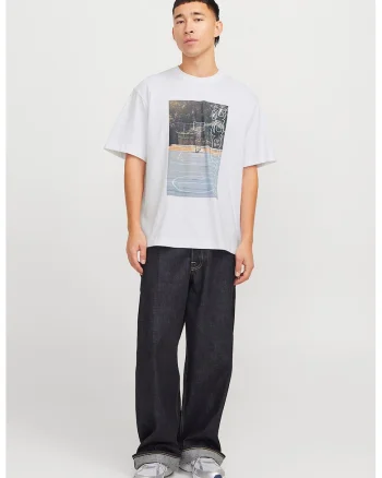 Tricou lejer de bumbac, Alb/Albastru deschis