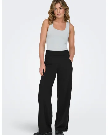 Pantaloni cu croiala ampla si talie inalta, Negru