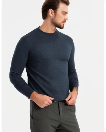 Pulover slim fit tricotat fin, Bleumarin