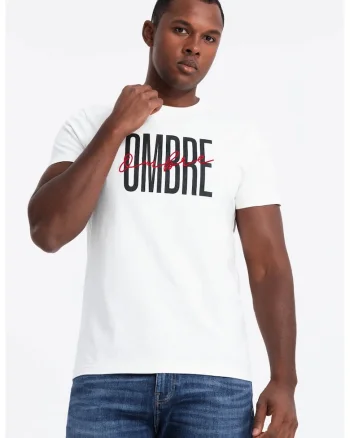 Tricou de bumbac cu model text, Alb/Bleumarin