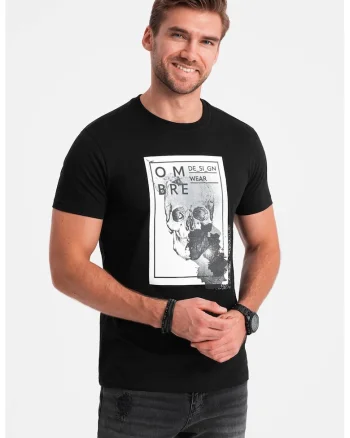 Tricou slim fit din bumbac cu model grafic, Alb/Negru