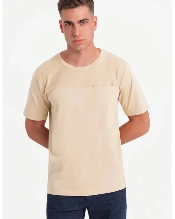 Tricou lejer de bumbac cu decolteu rotund, Bej