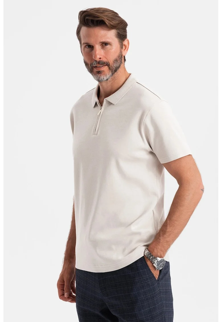 Tricou polo cu fenta cu fermoar, Grej