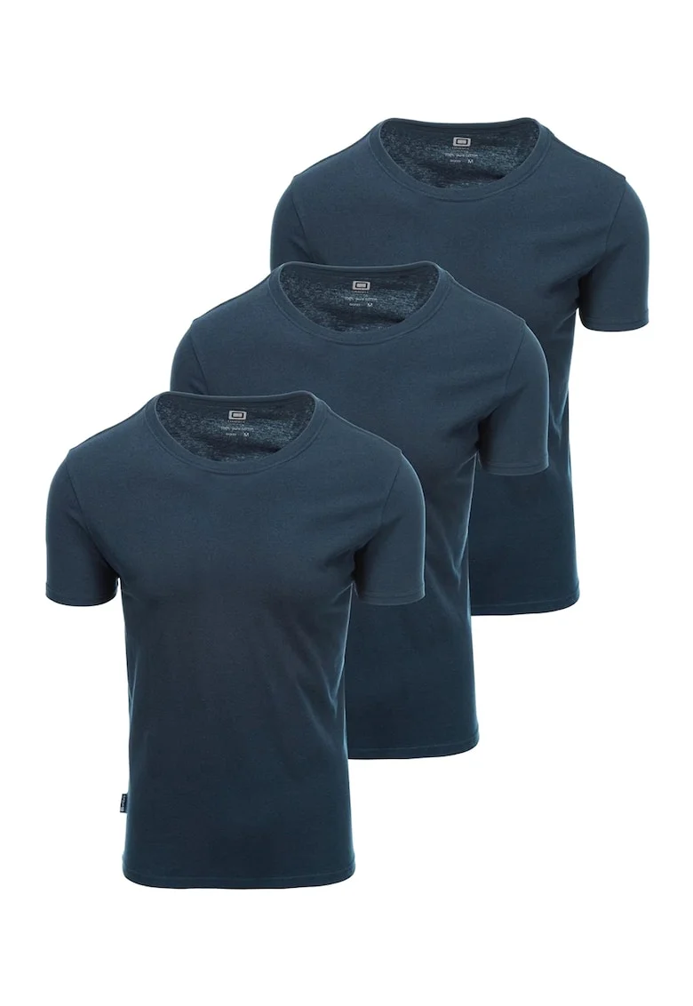 Set de tricouri uni de bumbac cu decolteu la baza gatului - 3 piese, Bleumarin