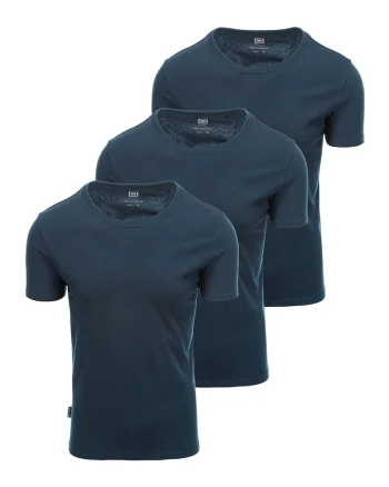 Set de tricouri uni de bumbac cu decolteu la baza gatului - 3 piese, Bleumarin