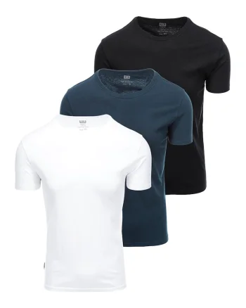 Set de tricouri uni de bumbac cu decolteu la baza gatului - 3 piese, Alb/Negru/Albastru inchis