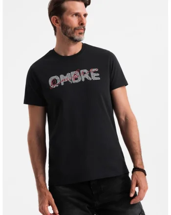 Tricou de bumbac cu decolteu la baza gatului, Alb/Negru