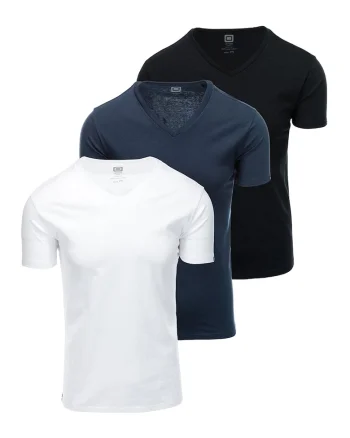 Set de tricouri uni de bumbac - 3 piese, Alb/Negru/Bleumarin