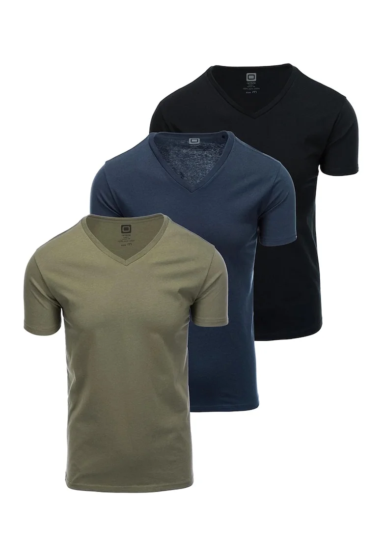 Set de tricouri uni de bumbac - 3 piese, Negru/Albastru inchis/Kaki