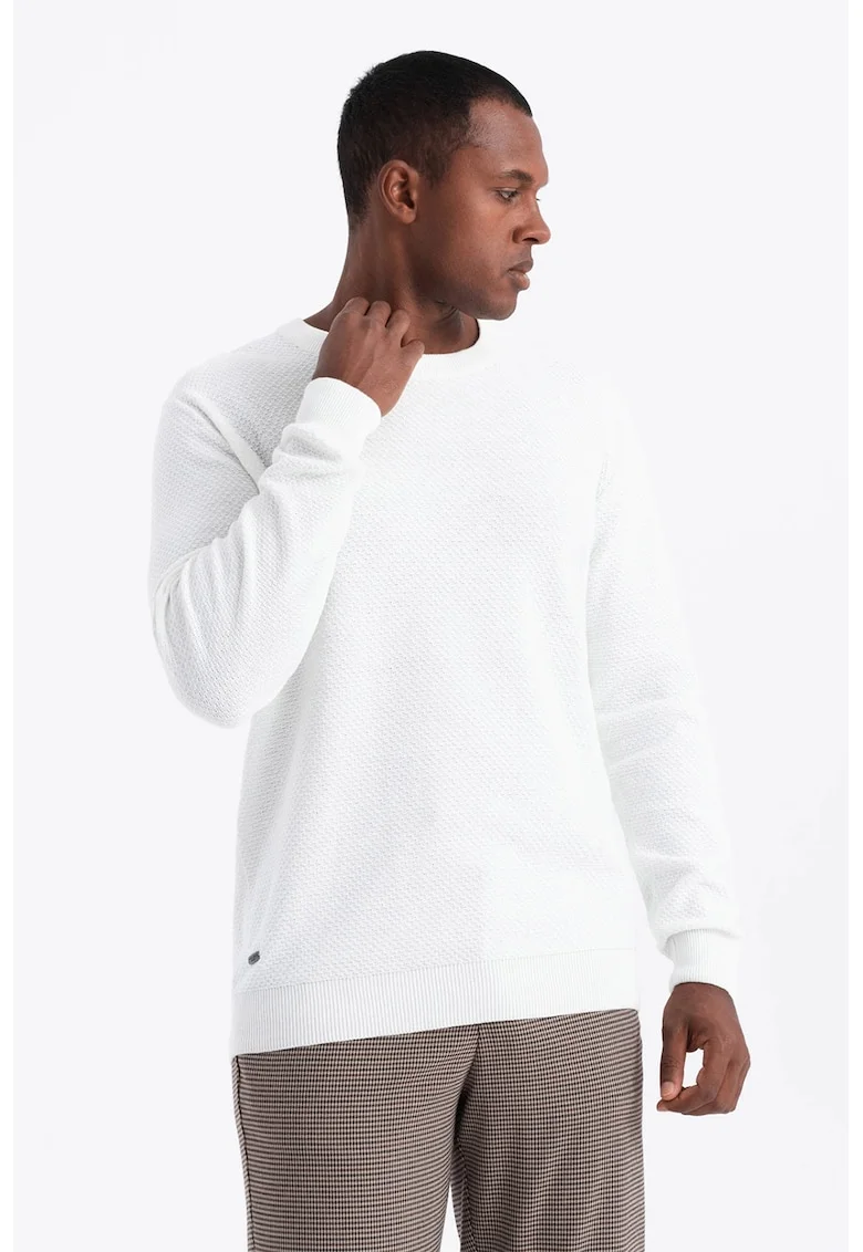 Pulover de bumbac cu aspect texturat, Alb