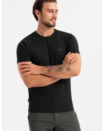 Tricou slim fit din amestec de bumbac cu decolteu rotund, Negru