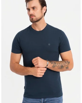 Tricou slim fit din amestec de bumbac cu decolteu rotund, Bleumarin