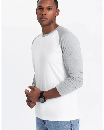 Bluza din bumbac cu maneci raglan, Alb/Gri melange