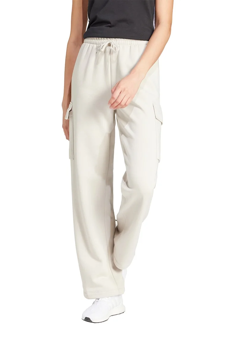 Pantaloni de trening din amestec de bumbac cu buzunare cargo, Crem
