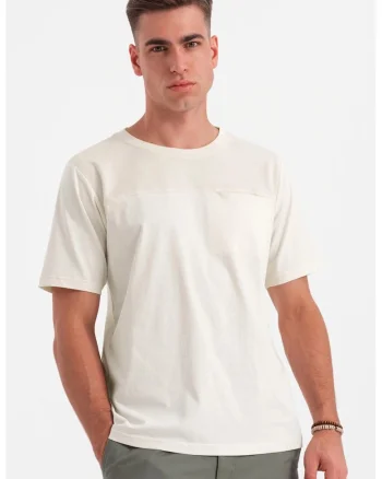 Tricou lejer de bumbac cu decolteu rotund, Crem
