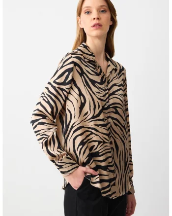 Camasa cu animal print si nasturi, Negru/Bej