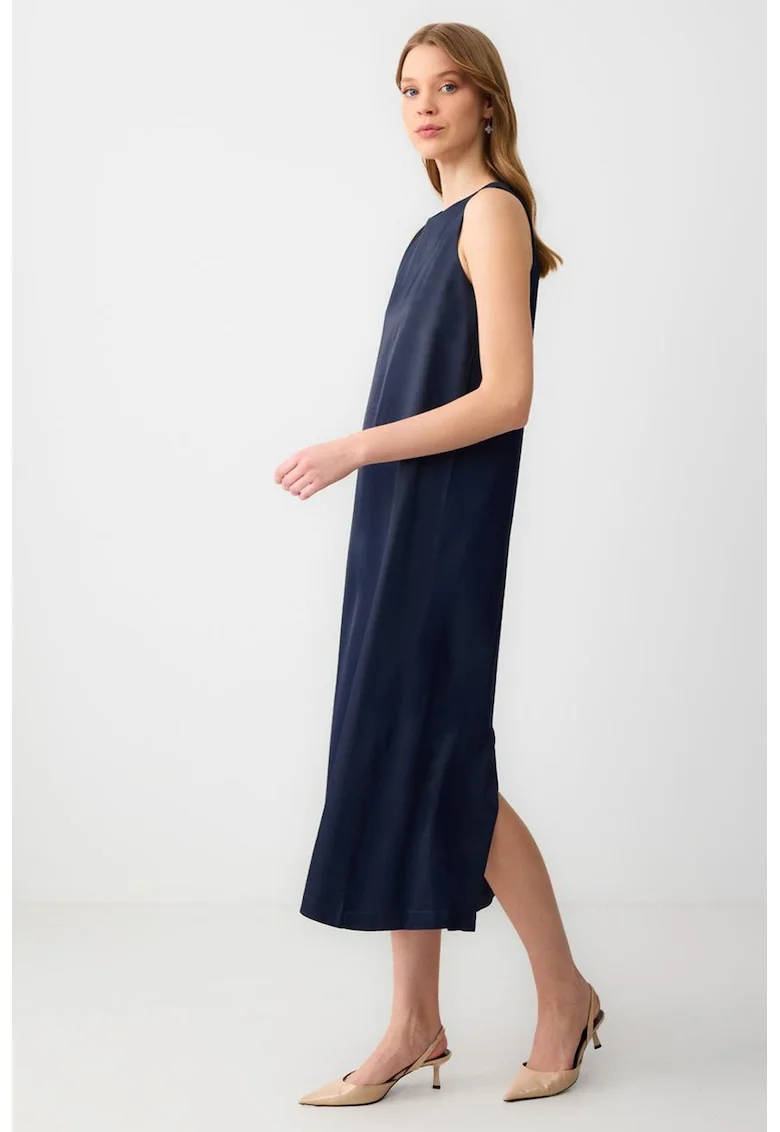 Rochie midi cu slit pe spate, Bleumarin