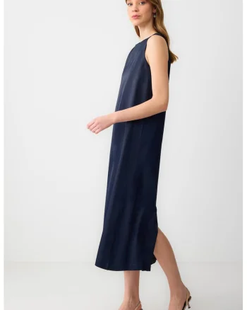 Rochie midi cu slit pe spate, Bleumarin