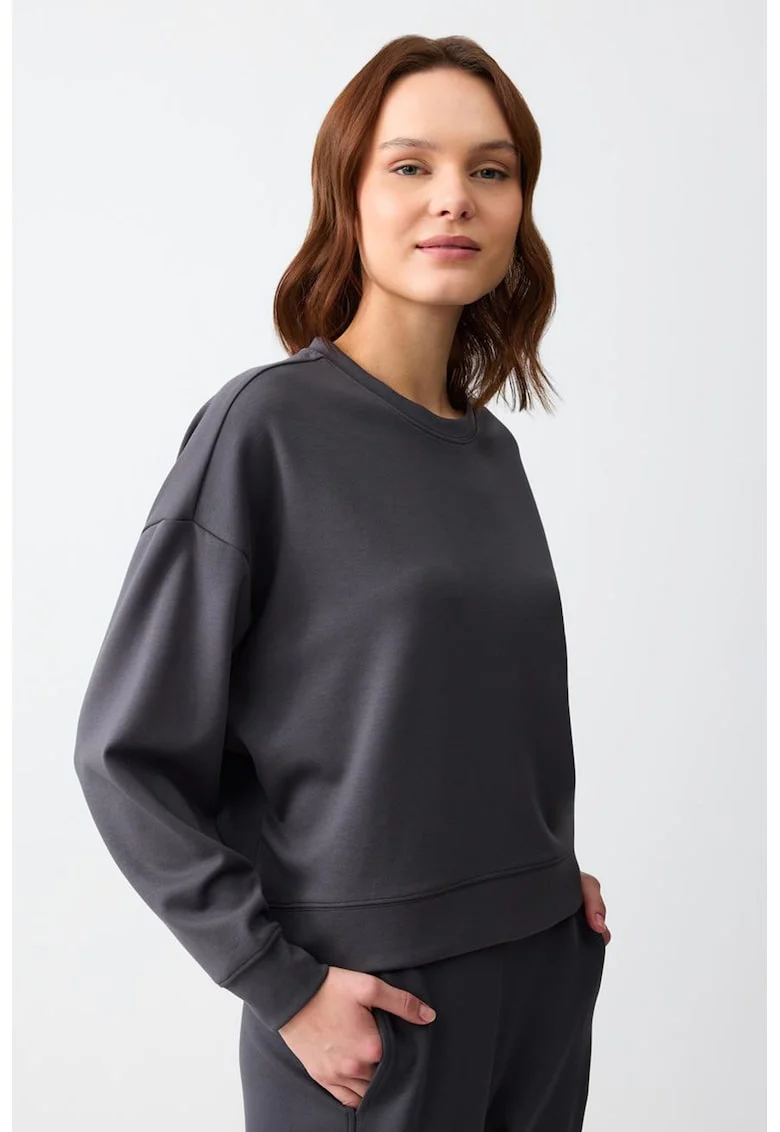 Bluza de trening din amestec de modal cu maneci cazute, Gri antracit