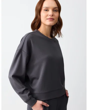 Bluza de trening din amestec de modal cu maneci cazute, Gri antracit