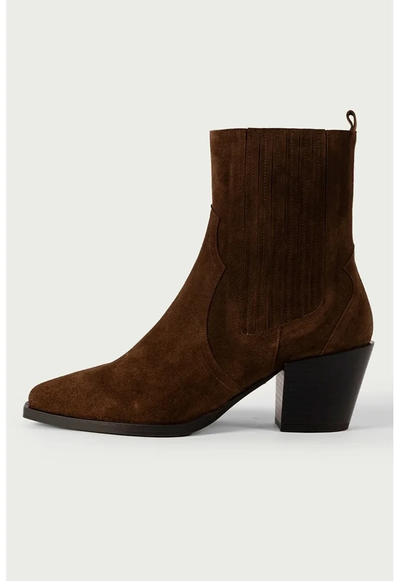 Botine cowboy de piele intoarsa, Maro