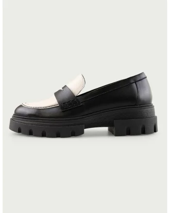 Pantofi loafer de piele, Negru/Bej deschis