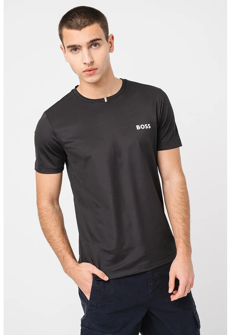 Tricou slim fit cu logo, Negru