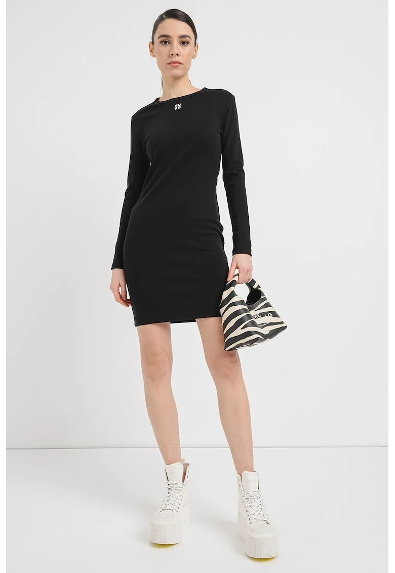Rochie de bumbac cu maneci lungi, Negru