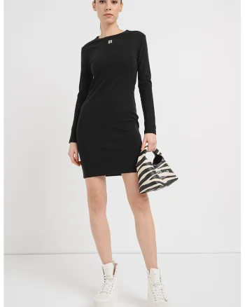 Rochie de bumbac cu maneci lungi, Negru