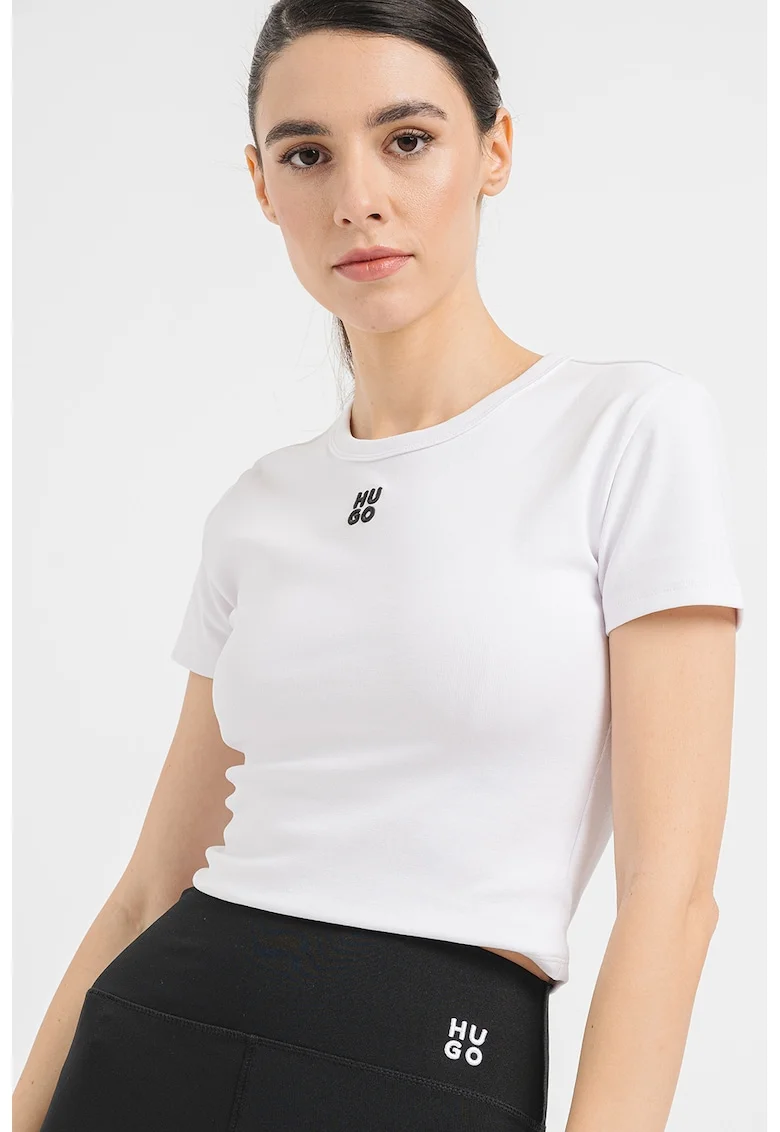 Tricou crop cu croiala slim-fit Delanor, Alb