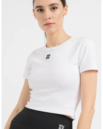 Tricou crop cu croiala slim-fit Delanor, Alb