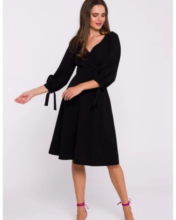 Rochie evazata cu maneci legate, Negru