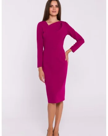 Rochie tip creion cu decolteu asimetric, Violet pruna